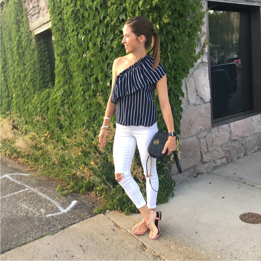 B.P. Navy ruffle one shoulder top